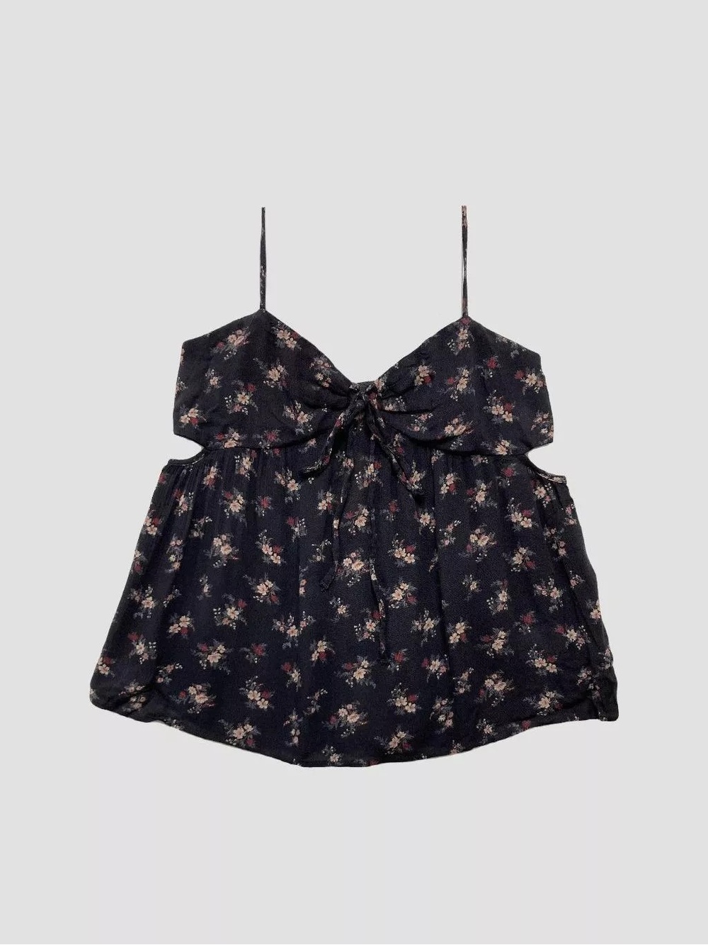 Vintage AE Black Floral Tie-Front Cami Tank Top